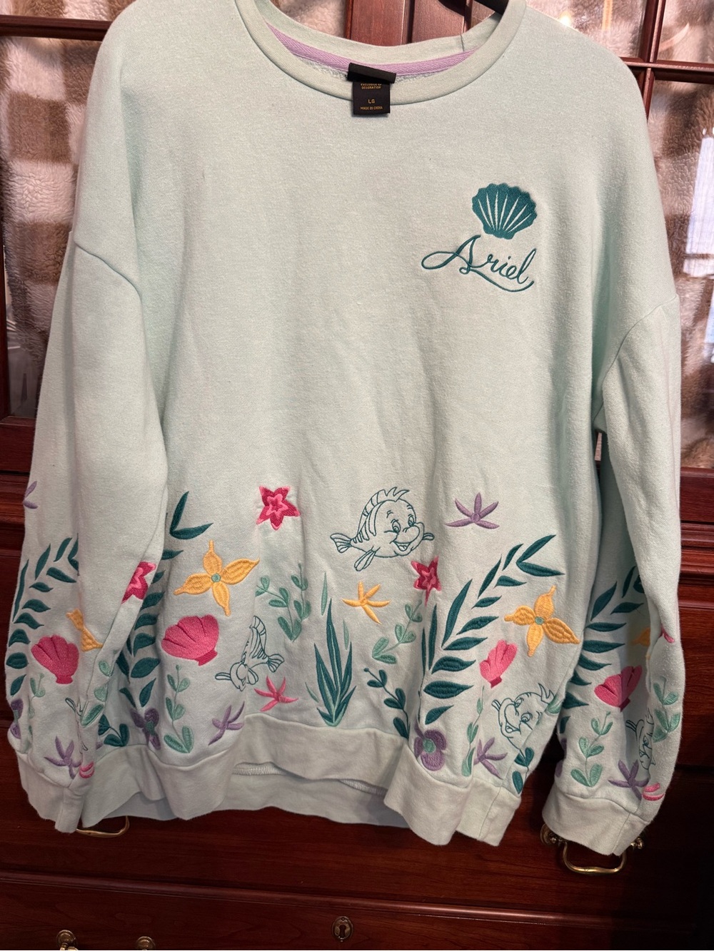 Ariel Embroidered Crewneck Sweatshirt - Light Seafoam - Picture 1 of 3
